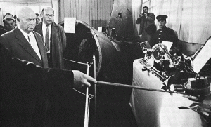 Soviet leader Khrushchev and wreckage from shootdown of U-2 piloted by Francis Gary Powers
